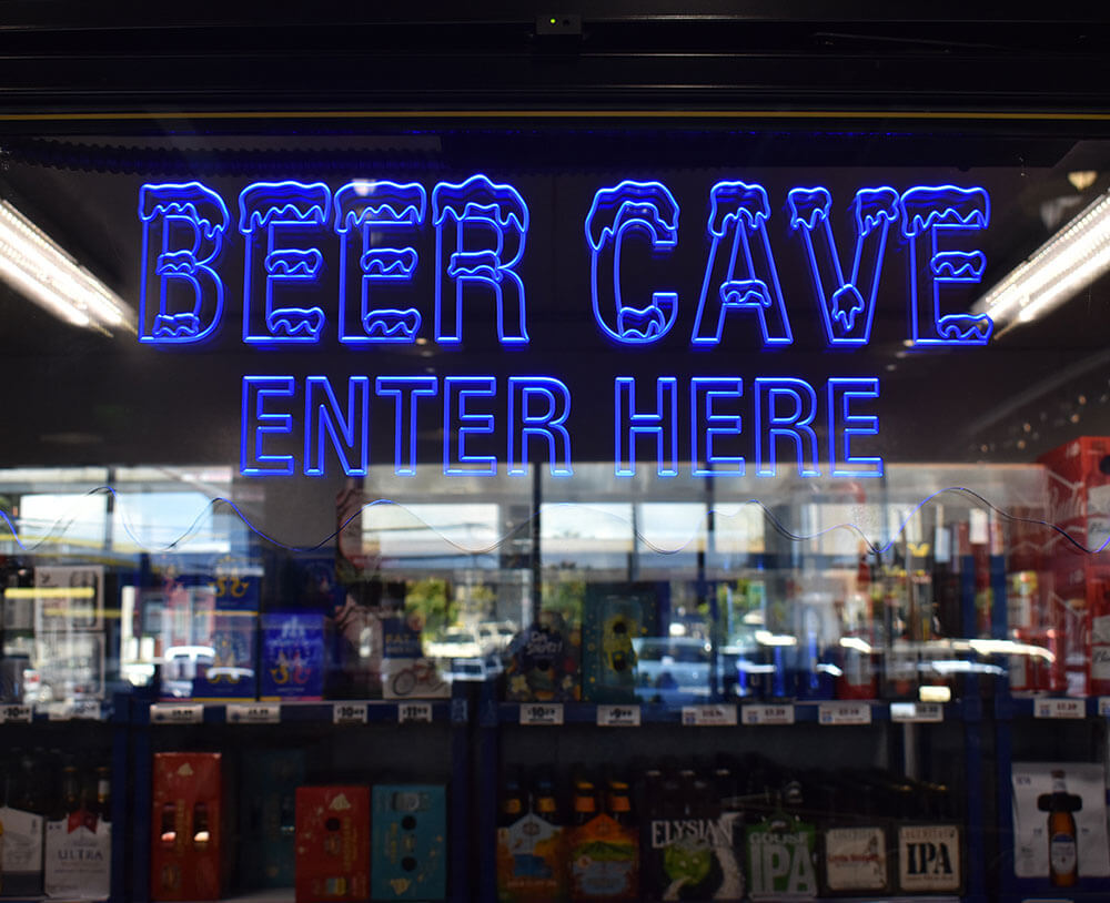 Beer refrigerator at Aloha Island Mart