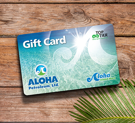 Aloha Island Mart Gift Card on table
